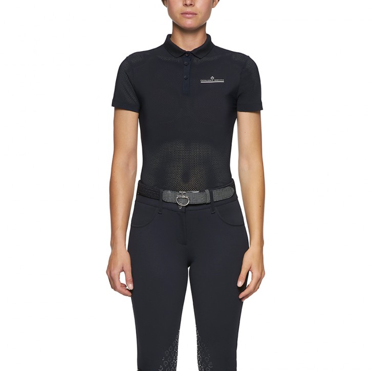 Cavalleria Toscana Damen Poloshirt Perforiert Blau