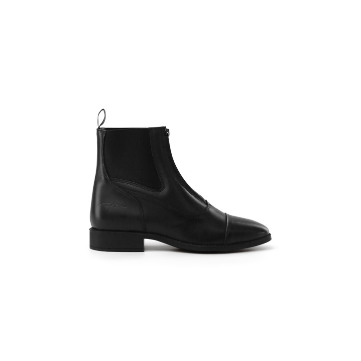 Schwarze Lederstiefelette mit Reißverschluss vorne von Dyon