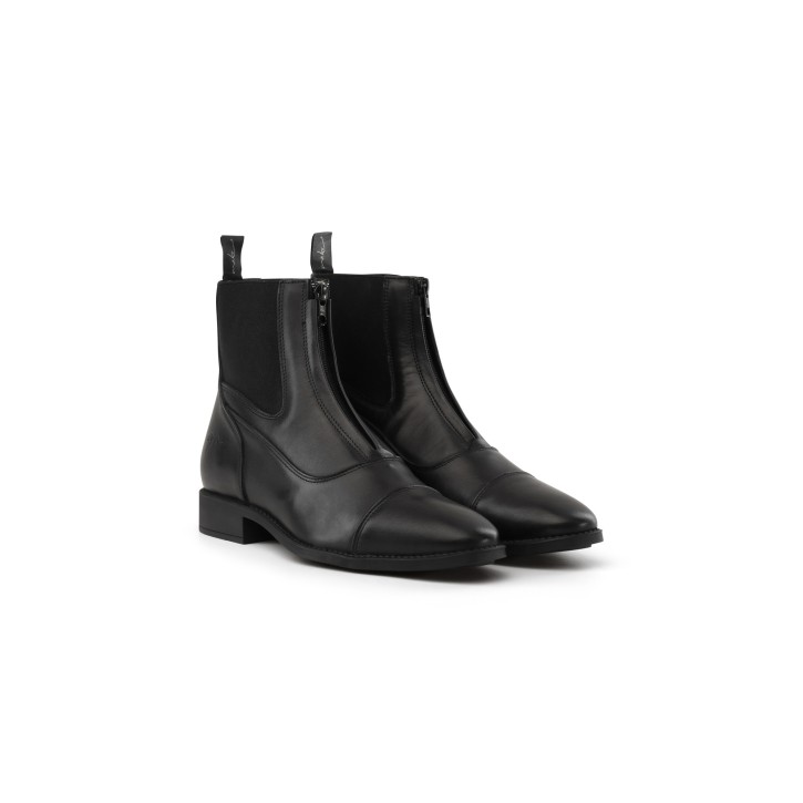 Schwarze Lederstiefelette mit Reißverschluss vorne von Dyon