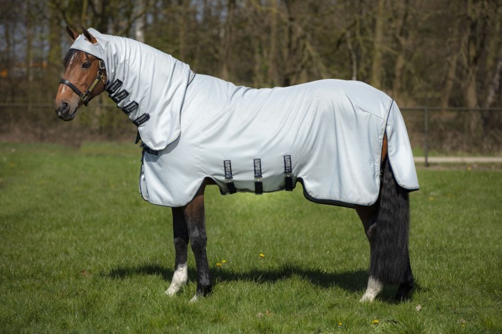 Horseware Fliegen-/ Ekzemerdecke Rambo Hoody Grau/Beige/Blau