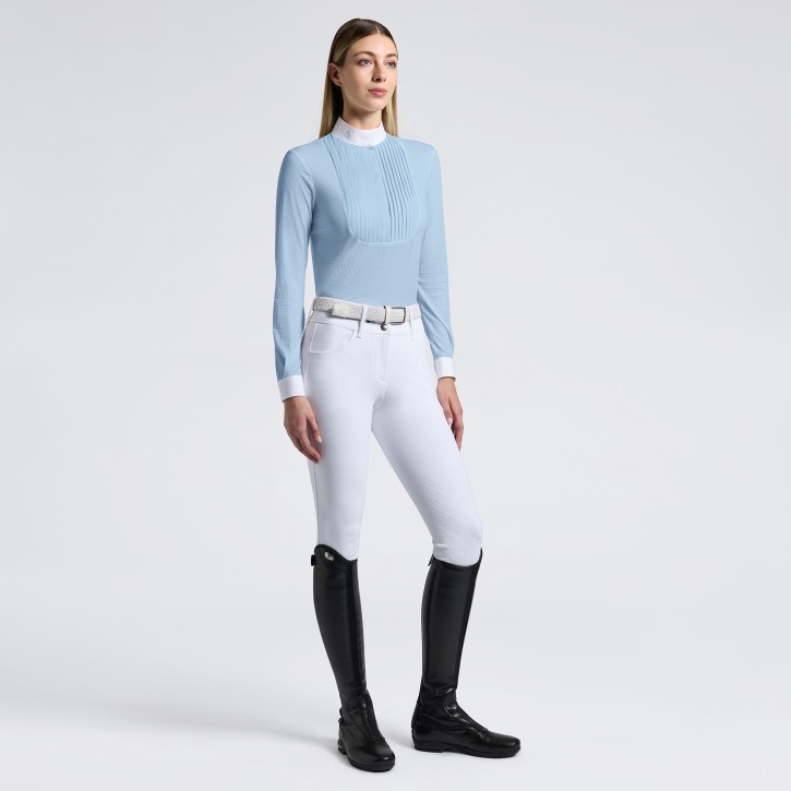 Cavalleria Toscana plissiertes Damen Turniershirt Langarm blue fog