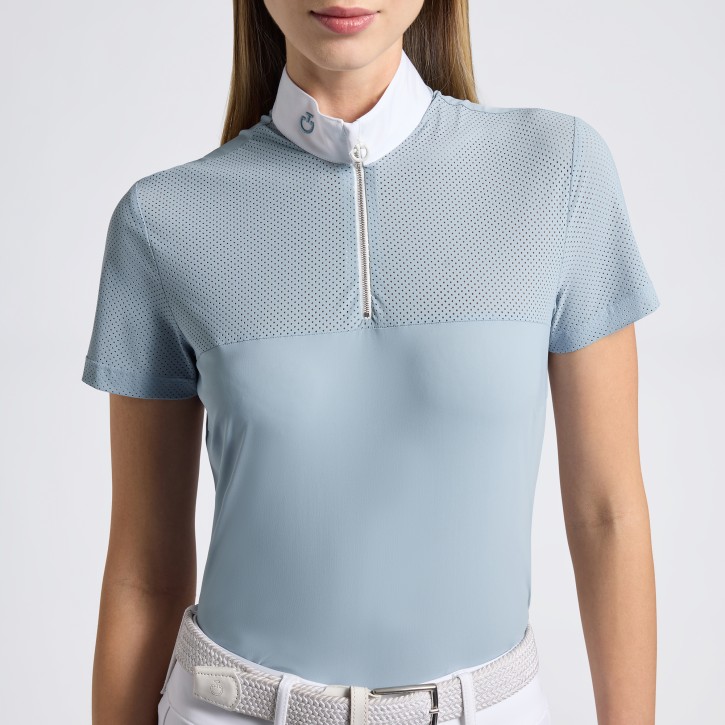 Cavalleria Toscana halb perforiertes Damen Turniershirt kurzarm blue fog