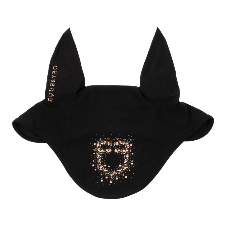 Fliegenhaube von Equestro mit Logo aus Strass Schwarz FULL