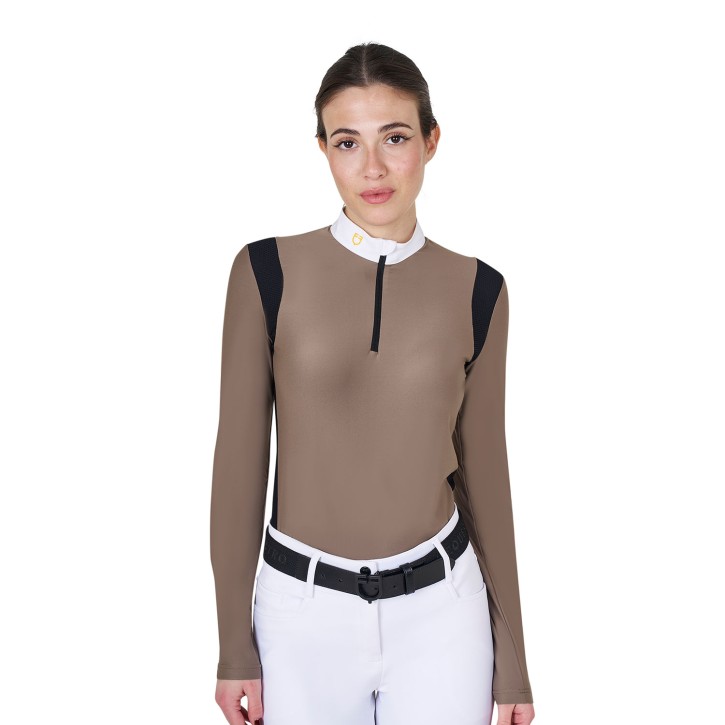 Damen Turniershirt von Equestro, Poloshirt im Slim Fit - Walnut