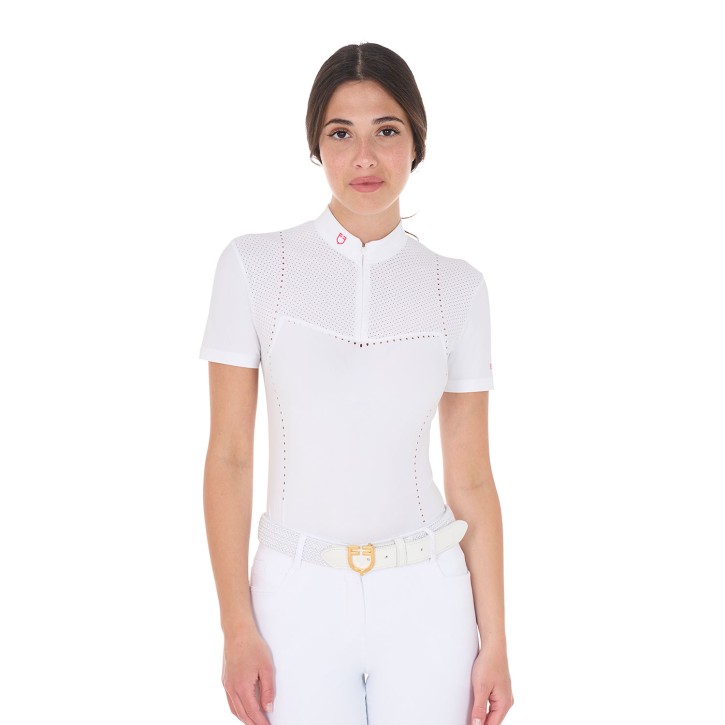 Equestro Damen Turniershirt perforiert - weiß/pink