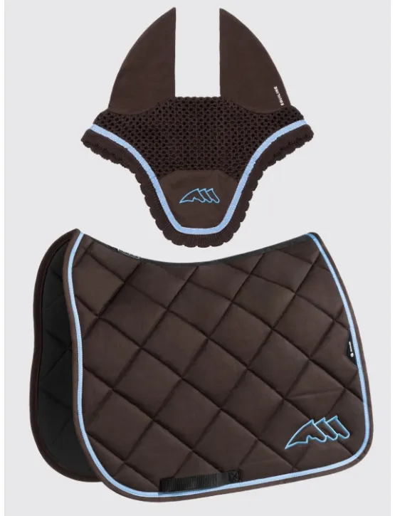 Equiline Dressur Schabracke EQ Chroma mit Fliegenmütze Braun/Hellblau