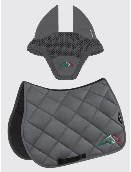 Equiline Spring Schabracke EQ Tricolore mit Fliegenmütze Grau