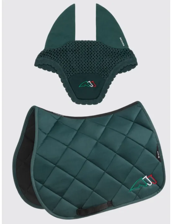 Equiline Dressur Schabracke EQ Tricolore mit Fliegenmütze Grün