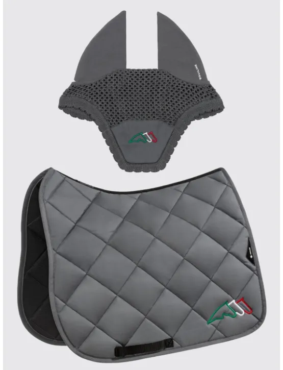 Equiline Dressur Schabracke EQ Tricolore mit Fliegenmütze Grau