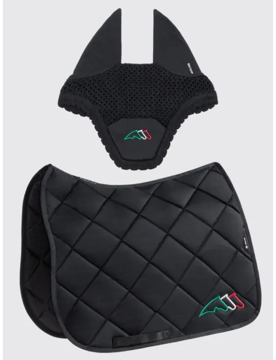 Equiline Dressur Schabracke EQ Tricolore mit Fliegenmütze Schwarz