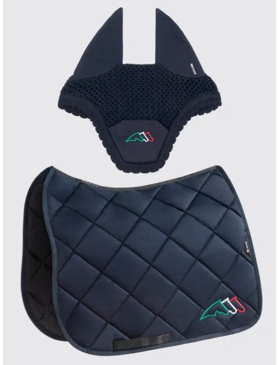 Equiline Dressur Schabracke EQ Tricolore mit Fliegenmütze Blau