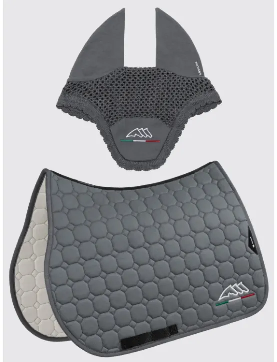 Equiline Dressur Schabracke EQ Flaggy mit Fliegenmütze Grau