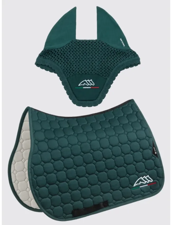 Equiline Dressur Schabracke EQ Flaggy mit Fliegenmütze Grün