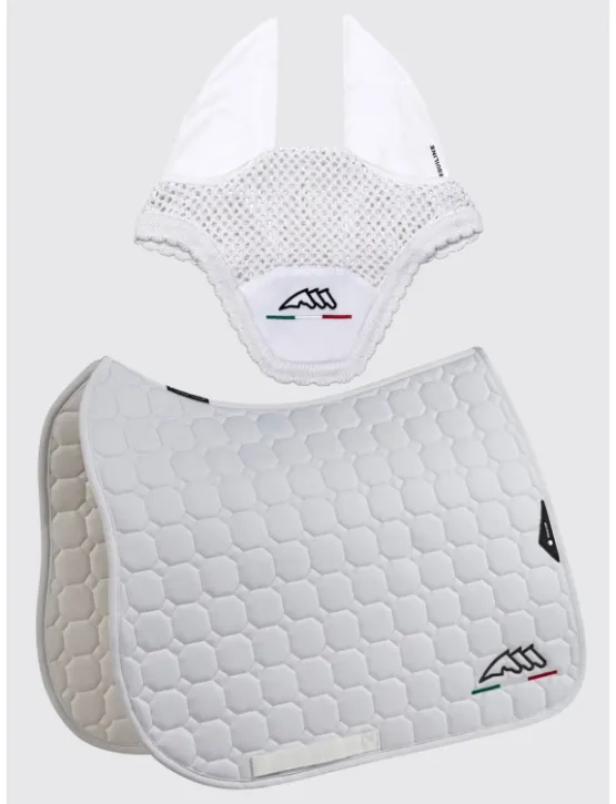 Equiline Dressur Schabracke EQ Flaggy mit Fliegenmütze Weiß