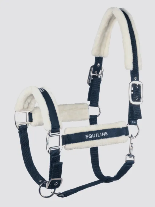 Equiline Halfter mit Lammfell und gummiertem Logo Tamir Blau