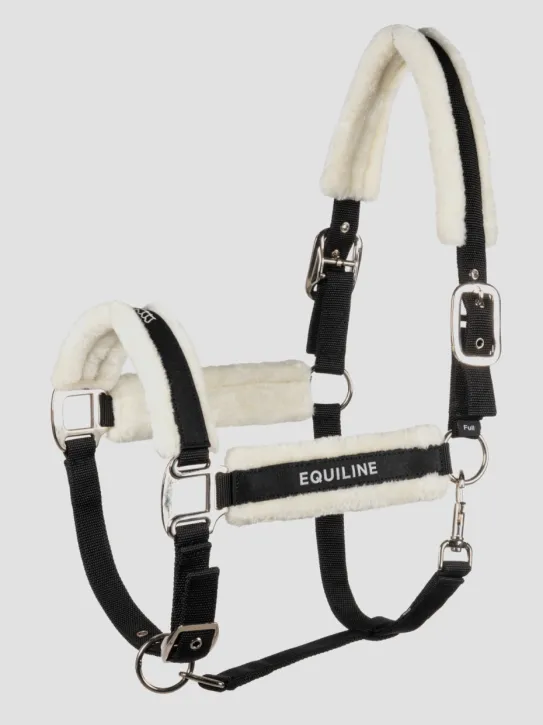 Equiline Halfter mit Lammfell und gummiertem Logo Tamir Schwarz