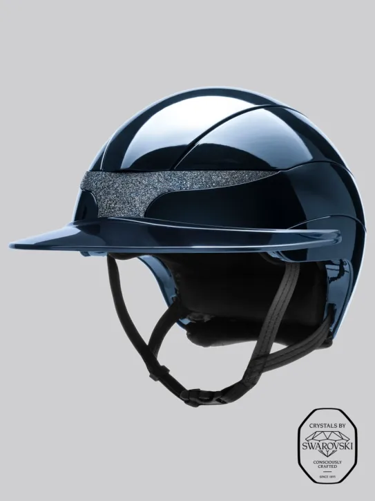 Equiline Reithelm Xanto Sonnen-Visier Blau Glänzend Front Swarovski