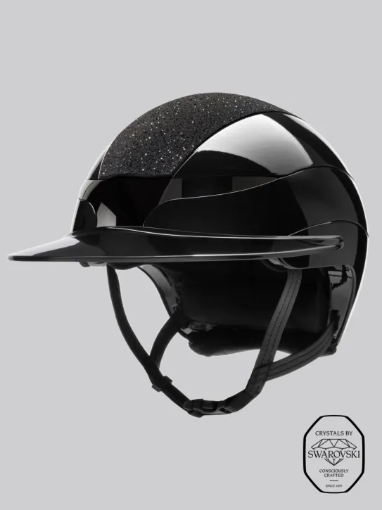 Equiline Reithelm Xanto Sonnen-Visier Schwarz Glänzend Top Swarovski