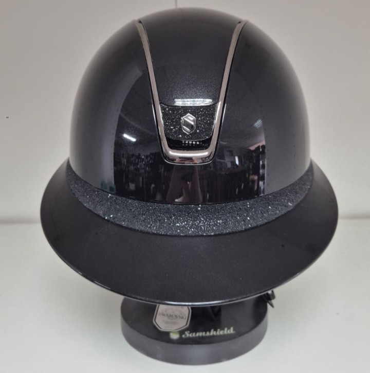 Samshield Miss Shadowglossy 2.0 Chrome – Reithelm Schwarz mit Crystal Fabric Blazon & Frontal Band