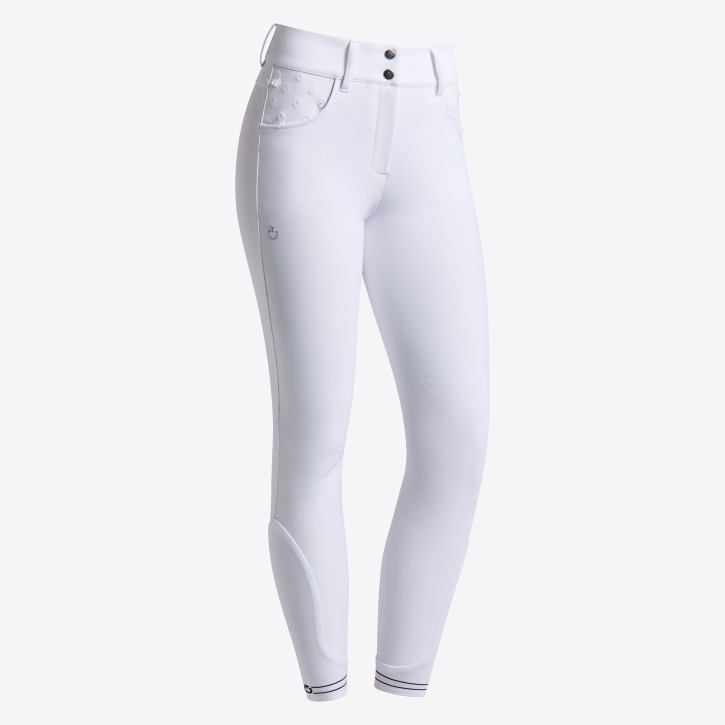 Cavalleria Toscana Damen Reithose Kniegrip mit gesticktem Logo weiß