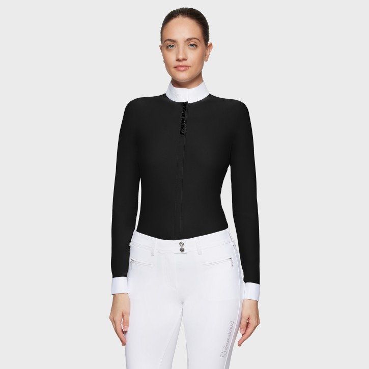 Jella Premium Damen Turniershirt von Samshield – Schwarz, Langarm, edel mit Glitzer