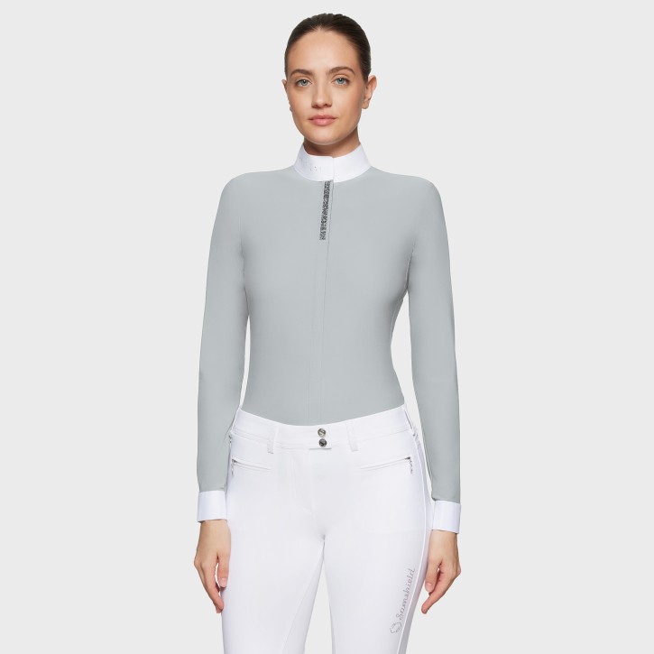 Jella Premium Damen Turniershirt von Samshield – Weiß, Langarm, edel mit Glitzer