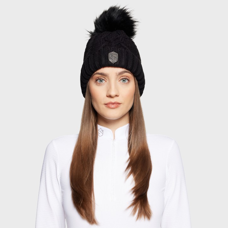 Samshield Damenmütze Nora Crystal Intarsia mit Bommel Schwarz