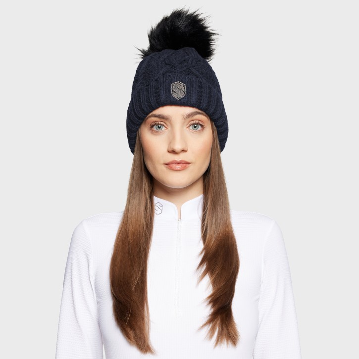 Samshield Damenmütze Nora Crystal Intarsia mit Bommel Navy