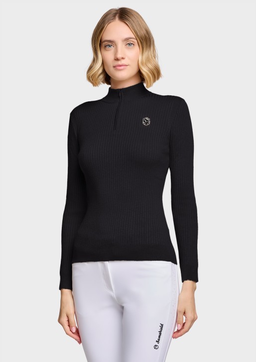 Damenpullover Lidia von Samshield – Schwarz, hoher Kragen, Reißverschluss