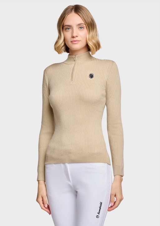 Damenpullover Lidia von Samshield – hoher Kragen, und Reißverschluss Sand