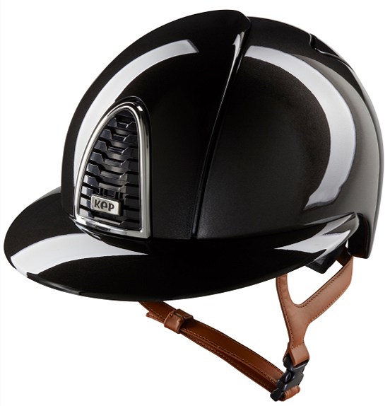 KEP Reithelm Cromo 2.0 m. Inlay Glänzend Shine Polo schwarz / bieger Kinnriemen