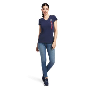 Ariat Damen T-shirt Vertical Logo navy L