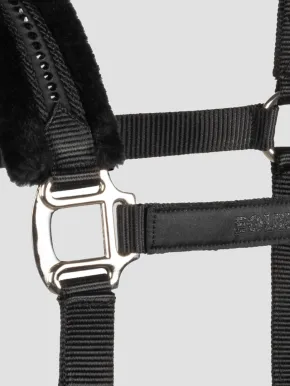 Equiline EQGlefur Fell-Halfter mit Strasssteinen und Strick schwarz Full
