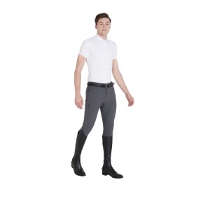 Herrenreithose Slim-Fit von Equestro - Kniegrip, Asphalt Grau