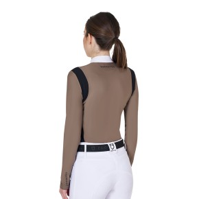 Damen Turniershirt von Equestro, Poloshirt im Slim Fit - Walnut
