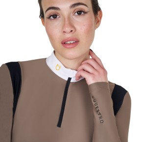 Damen Turniershirt von Equestro, Poloshirt im Slim Fit - Walnut