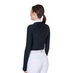 Turniershirt für Damen von Equestro - Ärmel mit Mesh in Schwarz