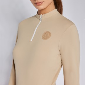 Cavalleria Toscana Tech Trainings-Poloshirt Damen langarm beige