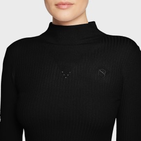 Damenpullover Lidia Ruffle von Samshield – Schwarz, hoher Kragen, Rüschenärmel