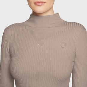 Damenpullover Lidia Ruffle von Samshield – Vanilla, hoher Kragen, Rüschenärmel