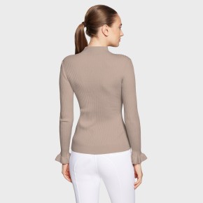 Damenpullover Lidia Ruffle von Samshield – Vanilla, hoher Kragen, Rüschenärmel