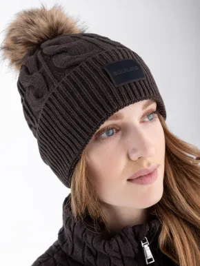 Equiline EQGat Damen Strickmütze mit Bommel Coffee Bean