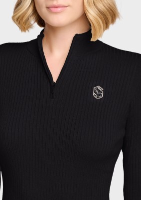 Damenpullover Lidia von Samshield – Schwarz, hoher Kragen, Reißverschluss